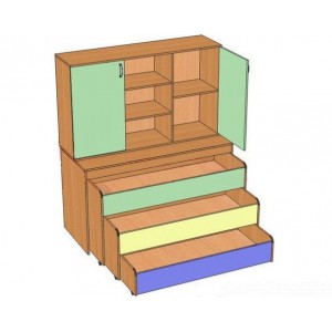Кровать детская трехъярусная выкатная для сада, со шкафом